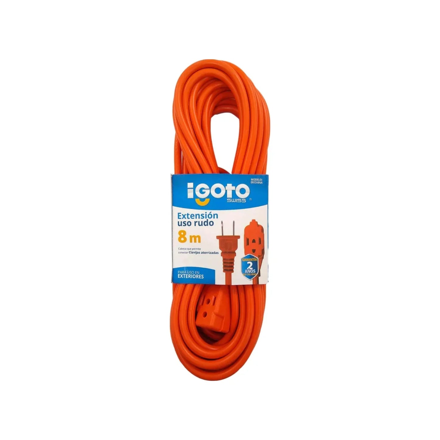 Cable calibre 16 AWG,Extensión de 8 m de largo.,Tensión 127 V,Corriente 15 A,Cable uso rudo acabado naranja.