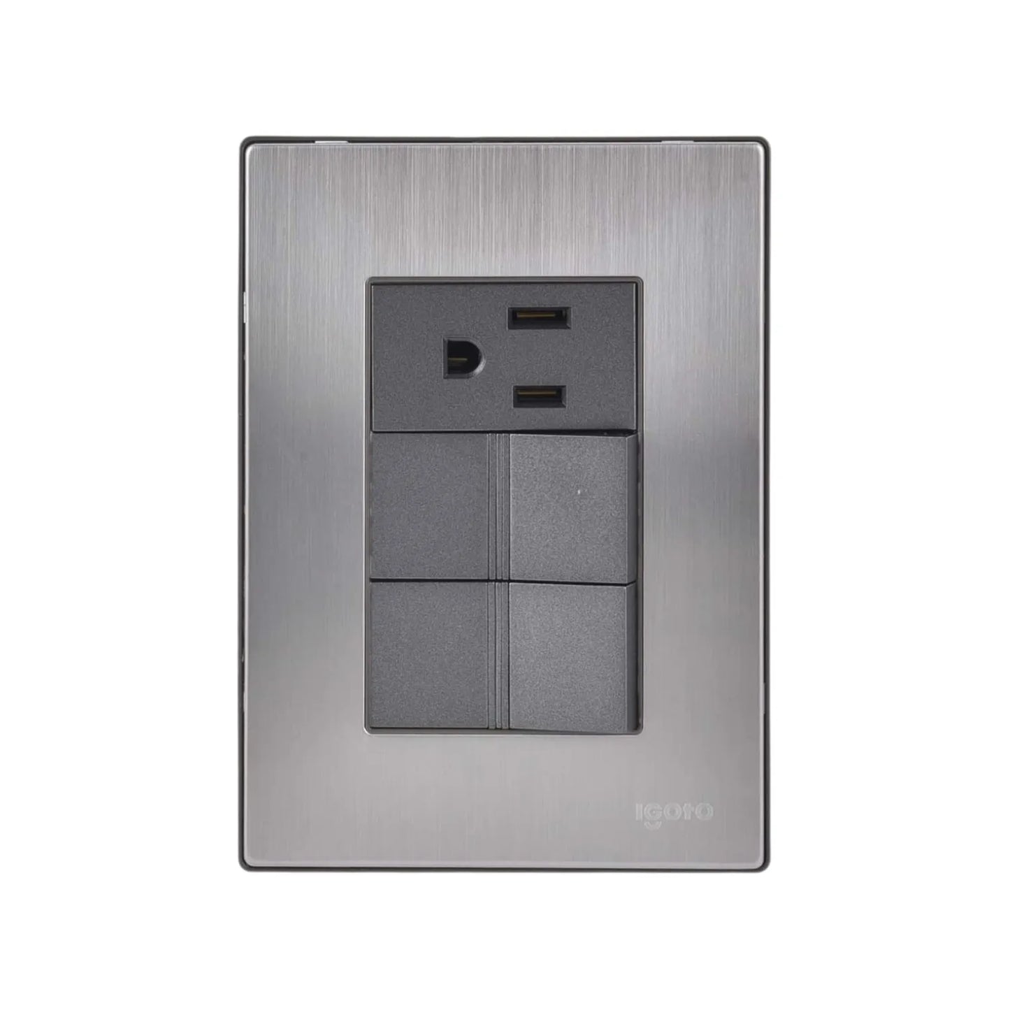 Fabricada de acero inoxidable.,Mecanismos de cobre y latón.,240 V - 10 A - 60 Hz,Policarbónato auto extinguible.,Fácil de instalar.