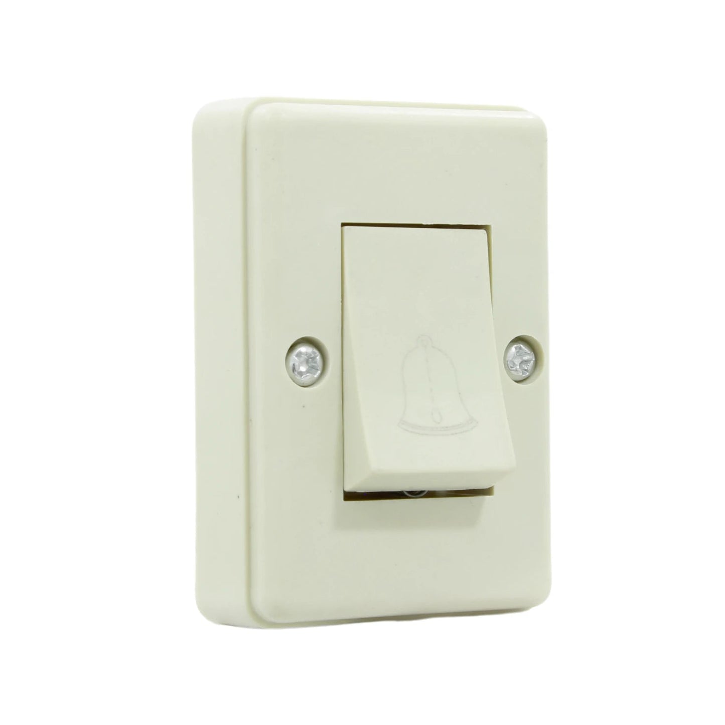 Botón de timbre cuadrado plano color crema con interruptor y grabado de campana para uso doméstico
