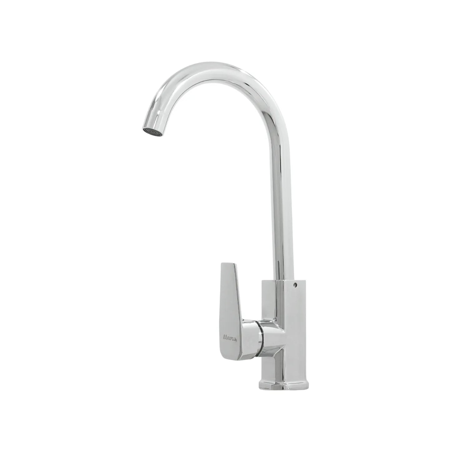 Grifo monomando para cocina Maxflu acabado cromado brillante con cuello de cisne alto para fregadero.