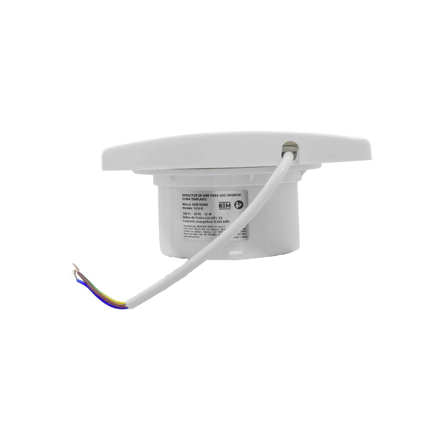 Extractor de aire ADIR HOME 1616-B blanco 25W 120V para ventilación de baños y espacios interiores.