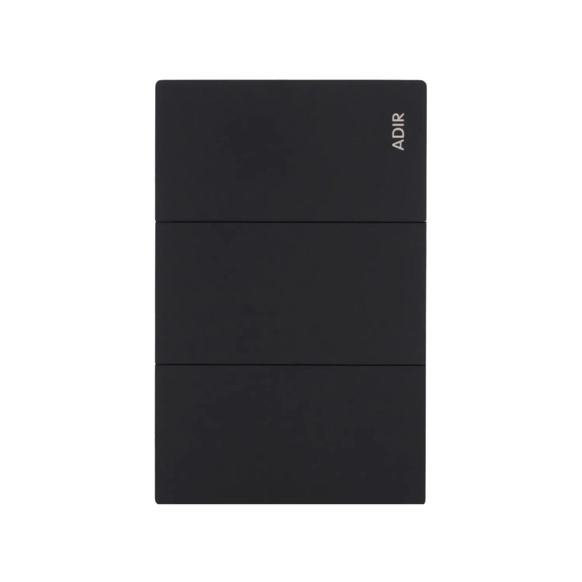 Apagador triple marca Adir color negro mate de diseño moderno y minimalista para instalaciones eléctricas