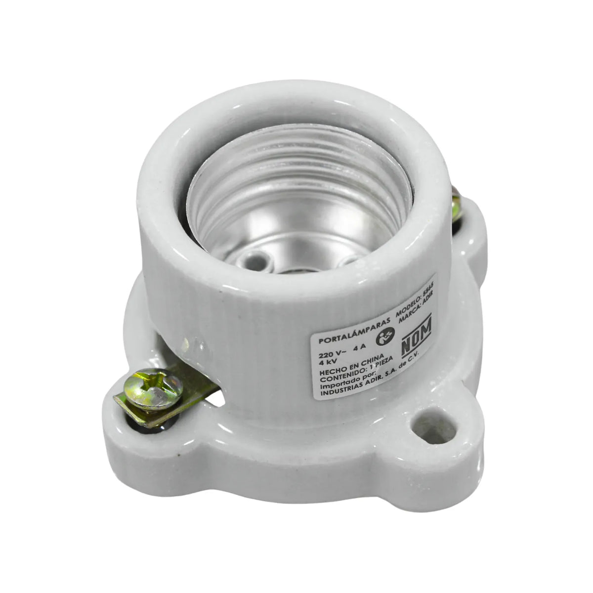 Portalámparas de porcelana blanca marca Adir modelo 5565 para focos E27 con terminales de tornillo para superficie