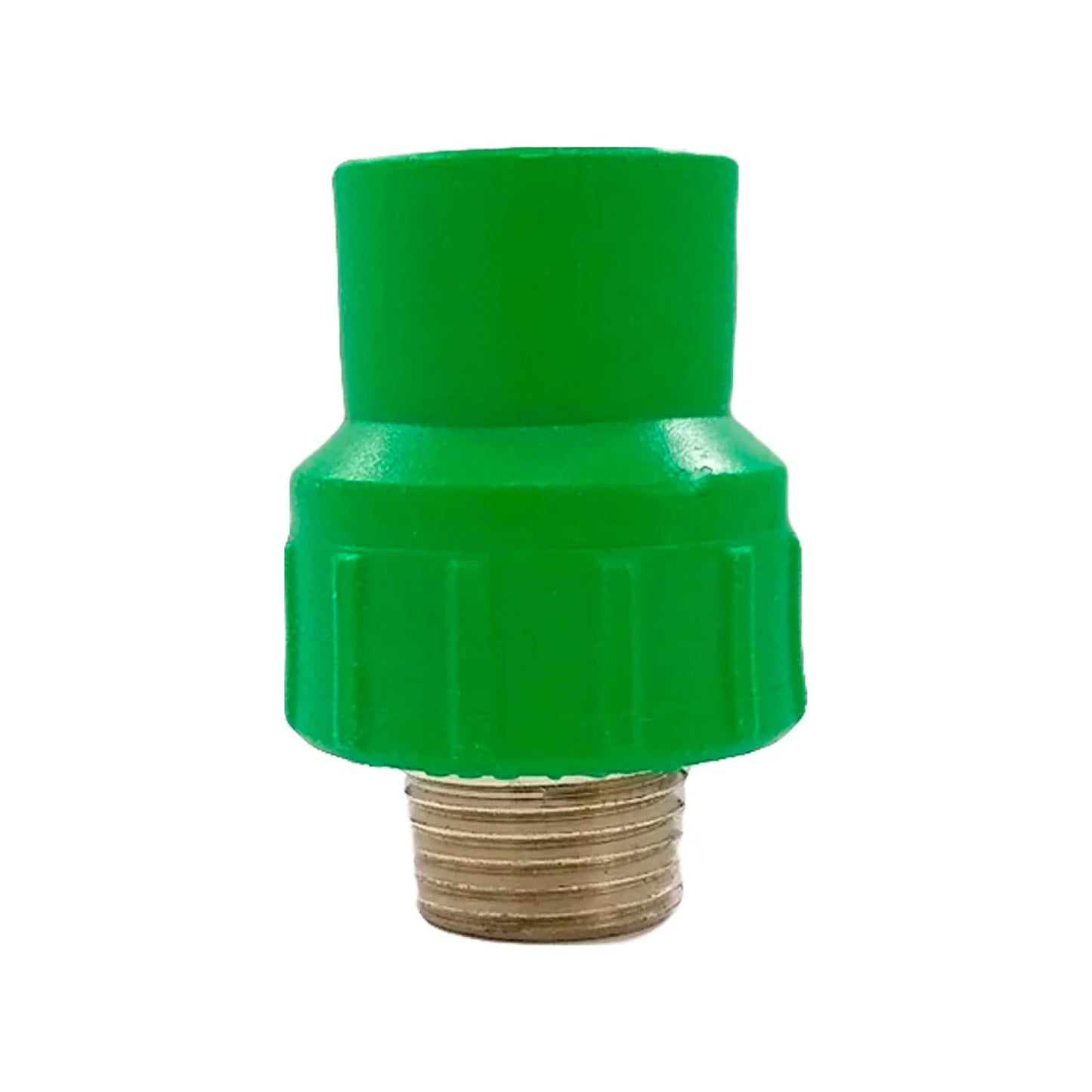 Conector PPR macho 1/2" verde con rosca de latón para instalaciones de plomería