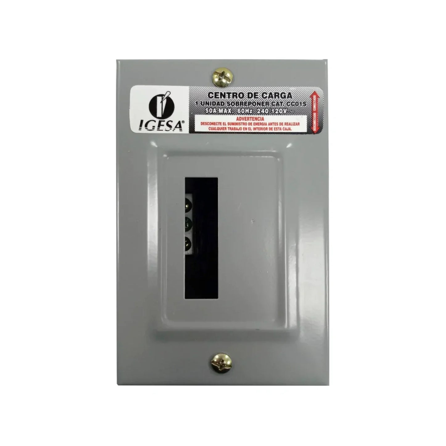 Gabinete Fabricado en lámina de acero.,Espacio de 1 polo.,Contactos para cobre y aluminio y barra neutro.,Base para sobreponer.,Base interior Fabricada de plástico para resistir altas temperaturas y auto extinguible.