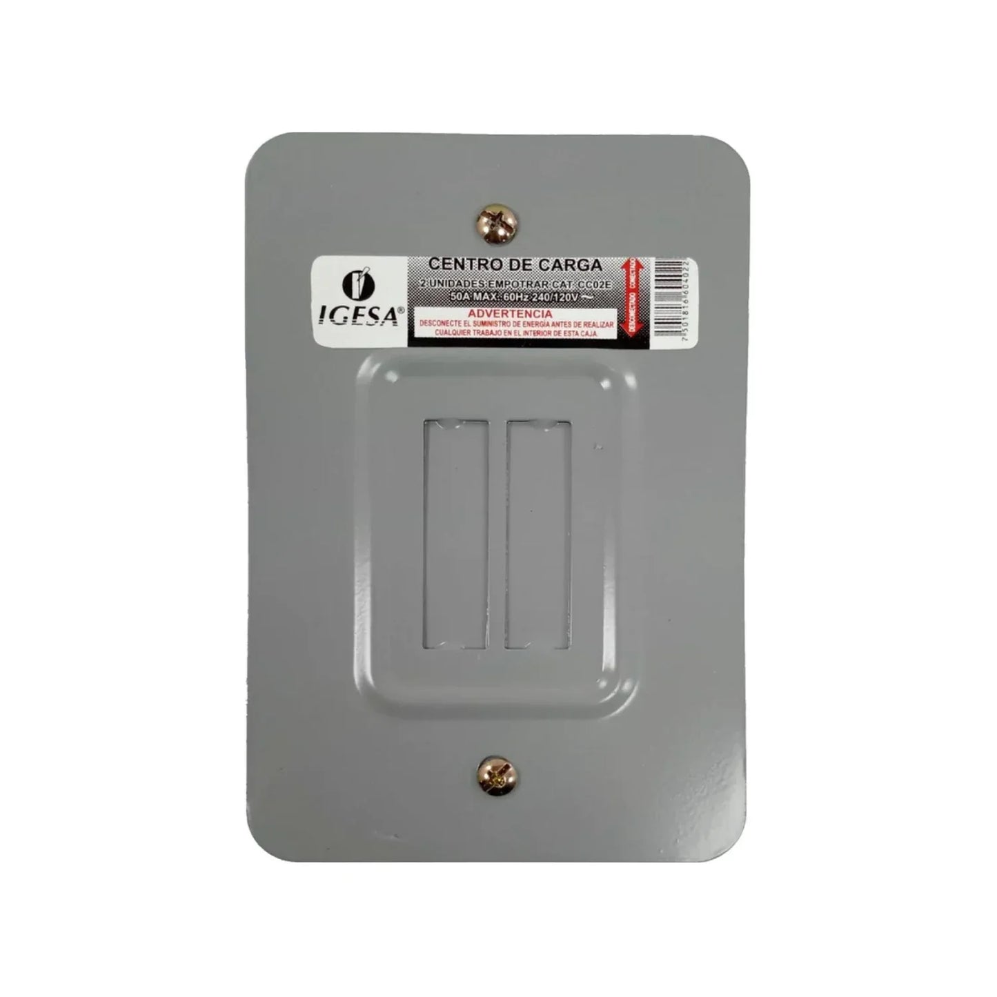 Gabinete Fabricado en lámina de acero.,Espacio de 2 polos.,Contactos para cobre, aluminio y barra neutro.,Base para empotrar.,Base interior Fabricada de plástico para resistir altas temperaturas y auto extinguible.
