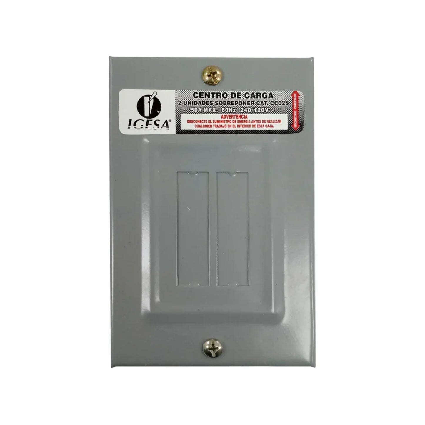Gabinete Fabricado en lámina de acero.,Espacio de 2 polos.,Contactos para cobre y aluminio y barra neutro.,Base para sobreponer.,Base interior Fabricada de plástico para resistir altas temperaturas y auto extinguible.