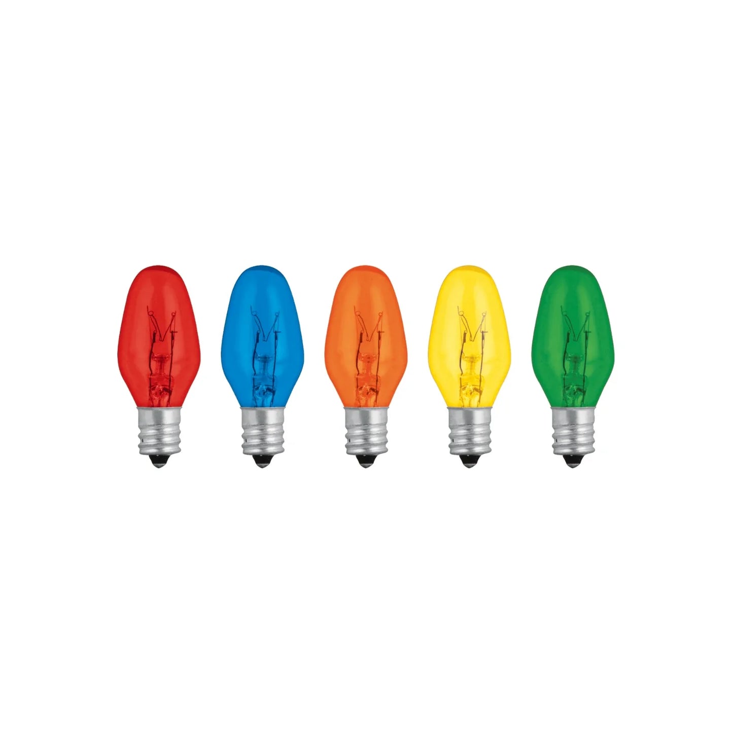 Foco tipo vela de colores.,Consume: 7.5 W,Tensión: 127 V,Temperatura de luz: 6400ºk,Luz cálida.,Foco fijo.,Luz clara.,Base E12,Temperatura de la luz 6400 °K.,Ideal para la luz nocturna en lámparas decorativas, juguetes, luces navideñas, etc.,Varios colores disponibles para su elección.