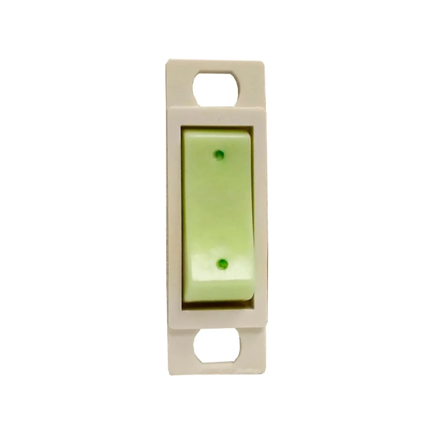 Fabricado en baquelita.,Apagador de escalera.,tipo quinziño fluorescente.,Botón fluorescente.,Voltaje: 120 V,Corriente: 10 A