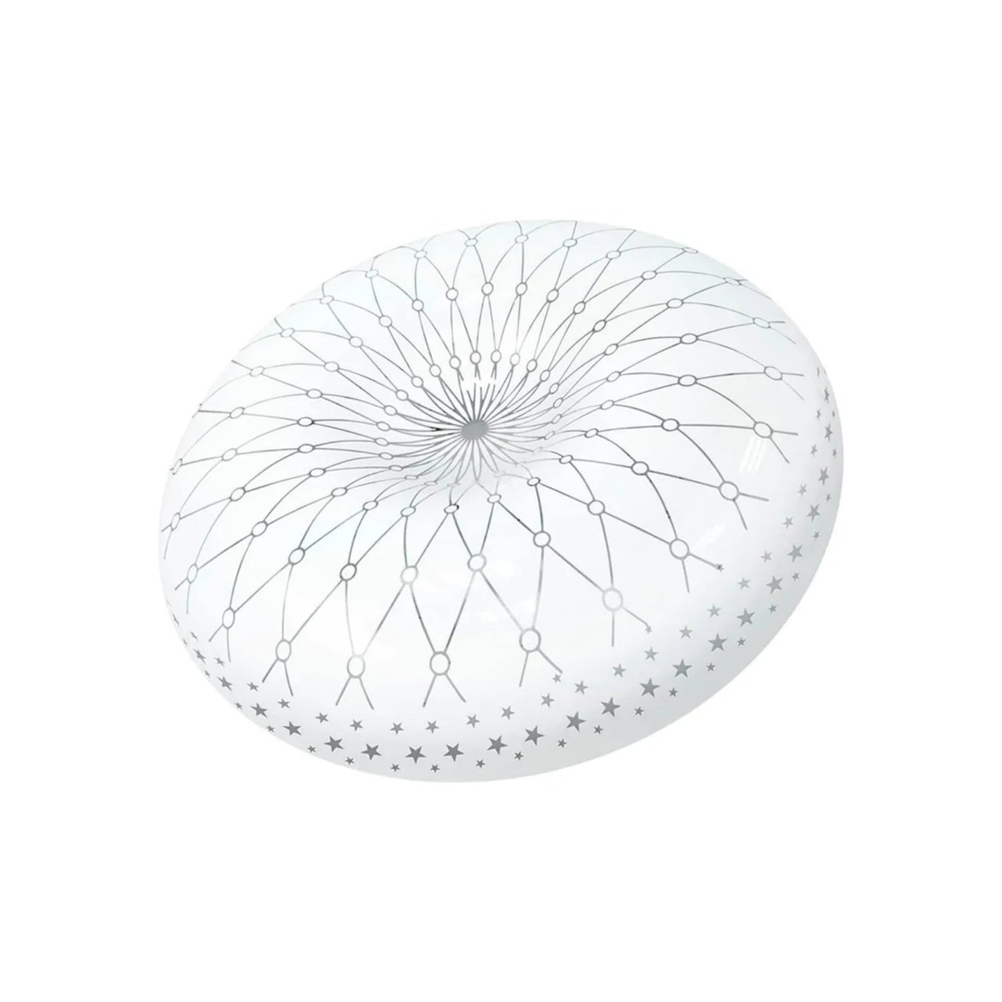 Plafón LED redondo blanco de sobreponer con diseño radial gris y estrellas decorativas para iluminación moderna.