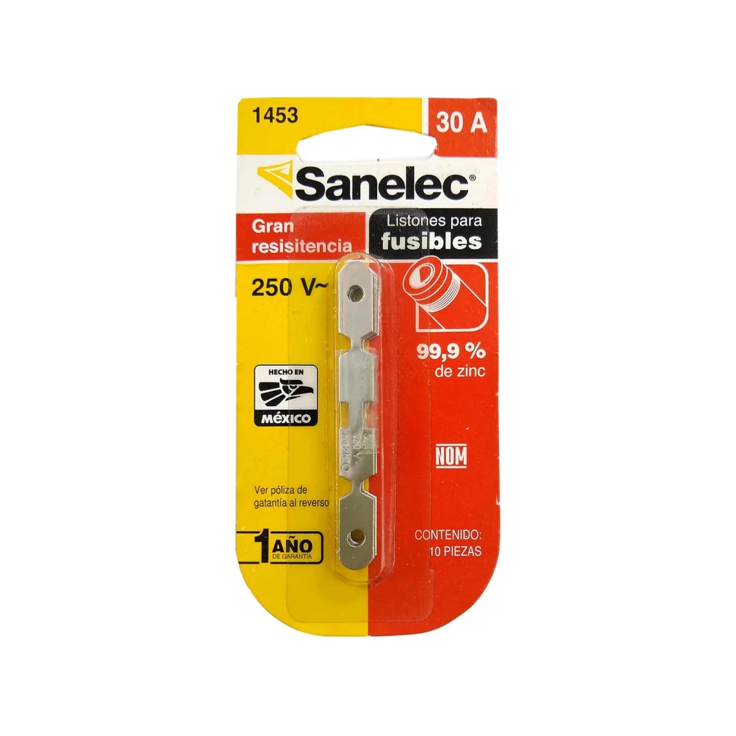 Listones fusibles planos Sanelec 30A 250V zinc, 10 piezas, alta resistencia