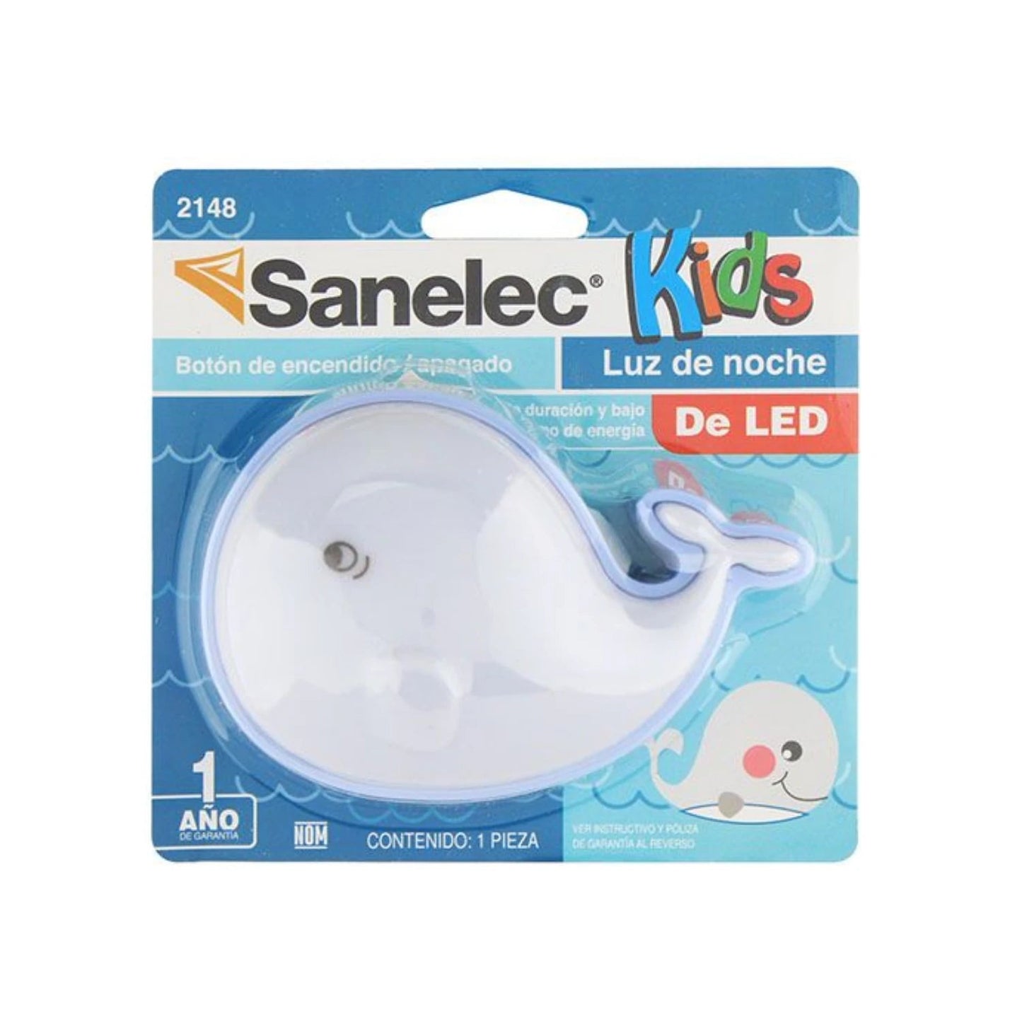 Luz de noche LED Sanelec 2148, ballena blanca con botón de encendido/apagado, ideal para niños, bajo consumo.