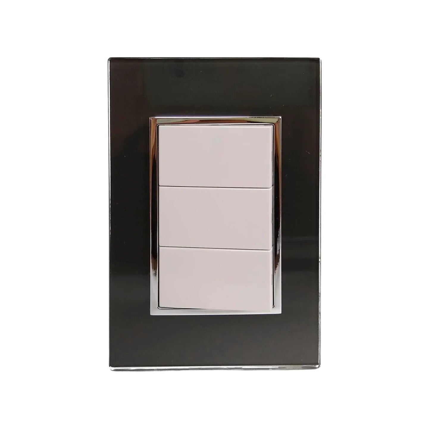 Placa triple negra brillante con 3 interruptores de luz blancos para pared, diseño moderno de ferretería.