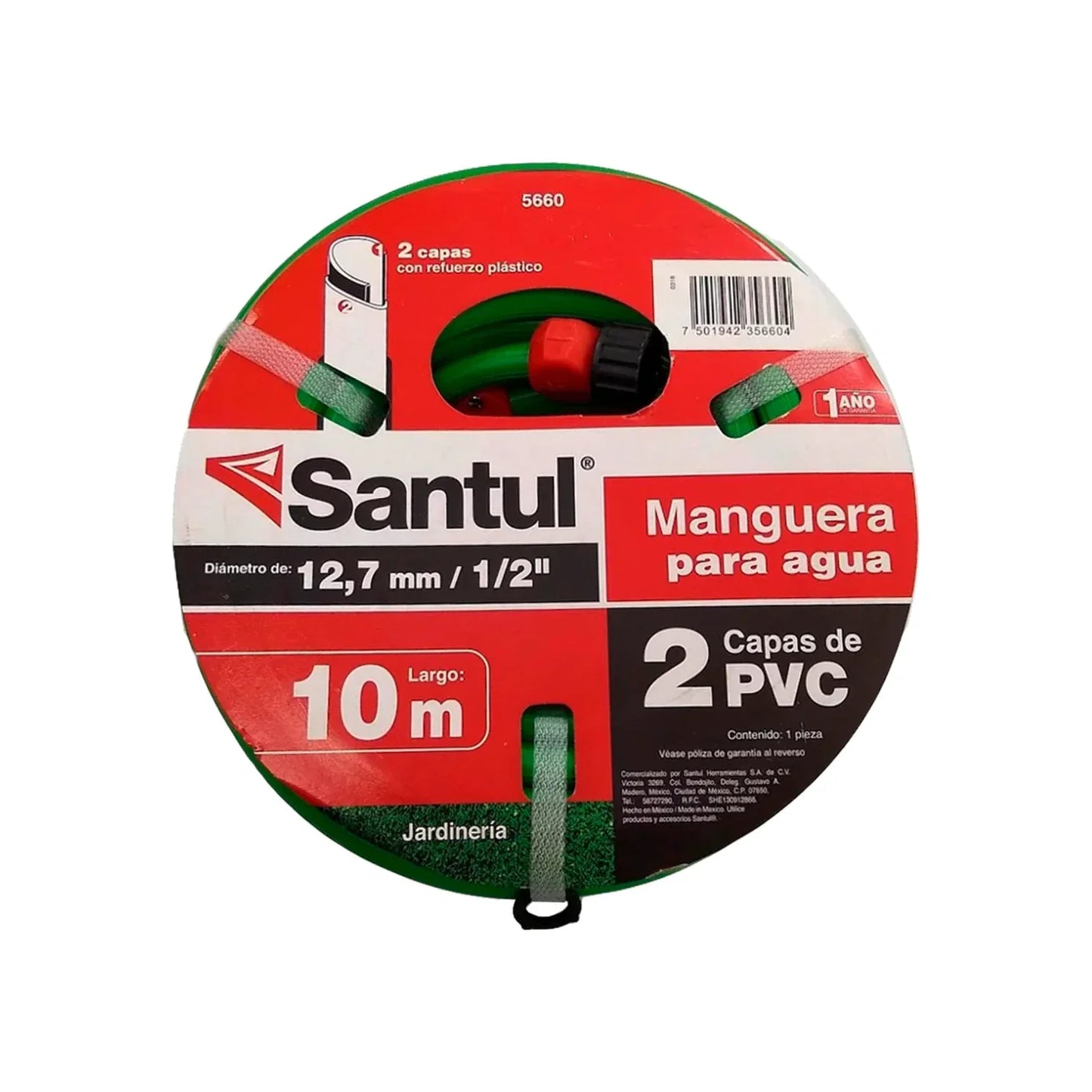Medida: 1/2",Longitud: 10 m,Fabricada PVC,Con conectores plástico.
