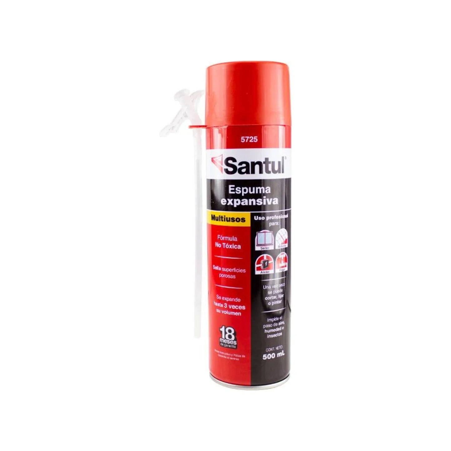 Espuma aislante de poliuretano.,Impide el paso del aire.,Alta resistencia a la humedad y al fuego.,Evita la formación de hongos.,Ideal para aislar, rellenar, sellar y pegar ventanas, tubos, tejas y más.,Incluye aplicador.,500 ml