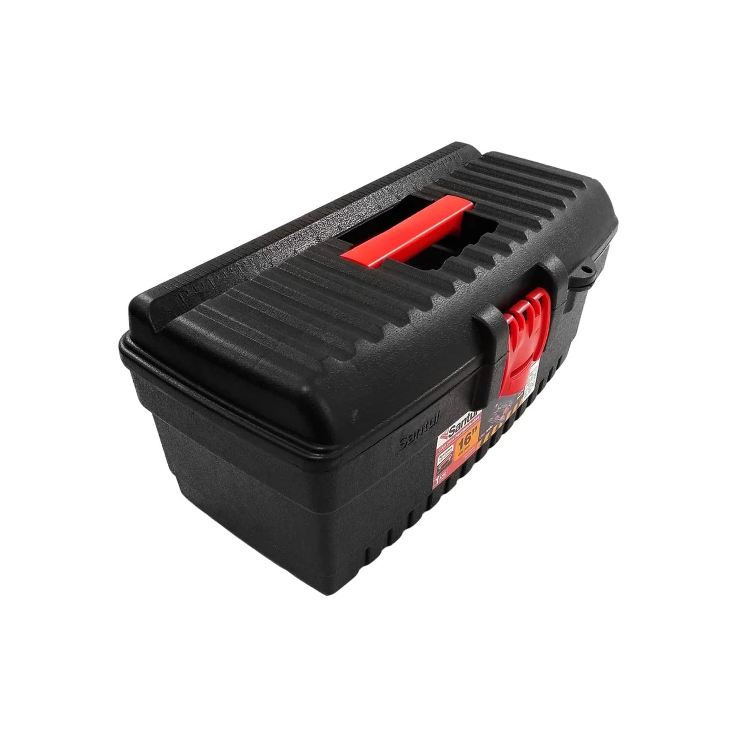 Caja de herramientas Santul 16 pulgadas, plástico negro, con asa y broches rojos de seguridad