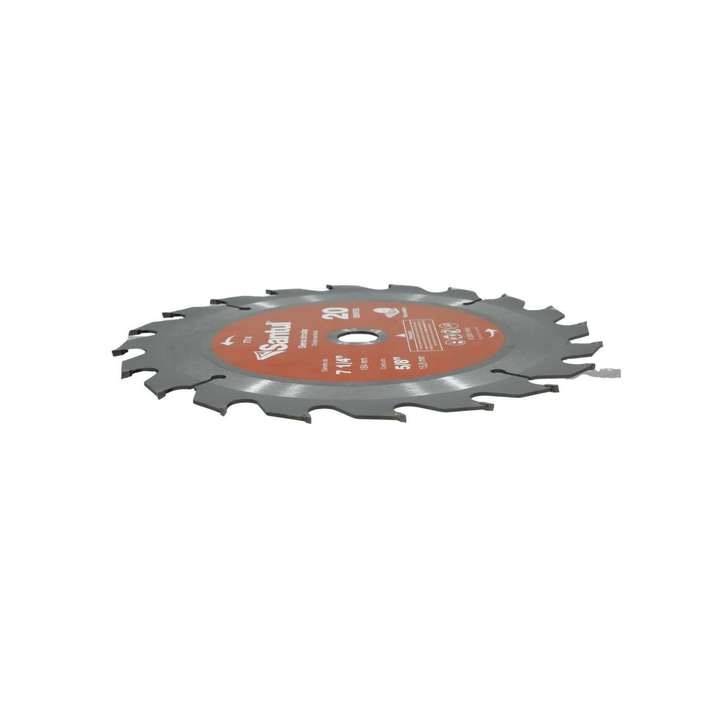 Disco sierra circular Santul 7 1/4" de 20 dientes para madera, modelo 7714, con etiqueta naranja