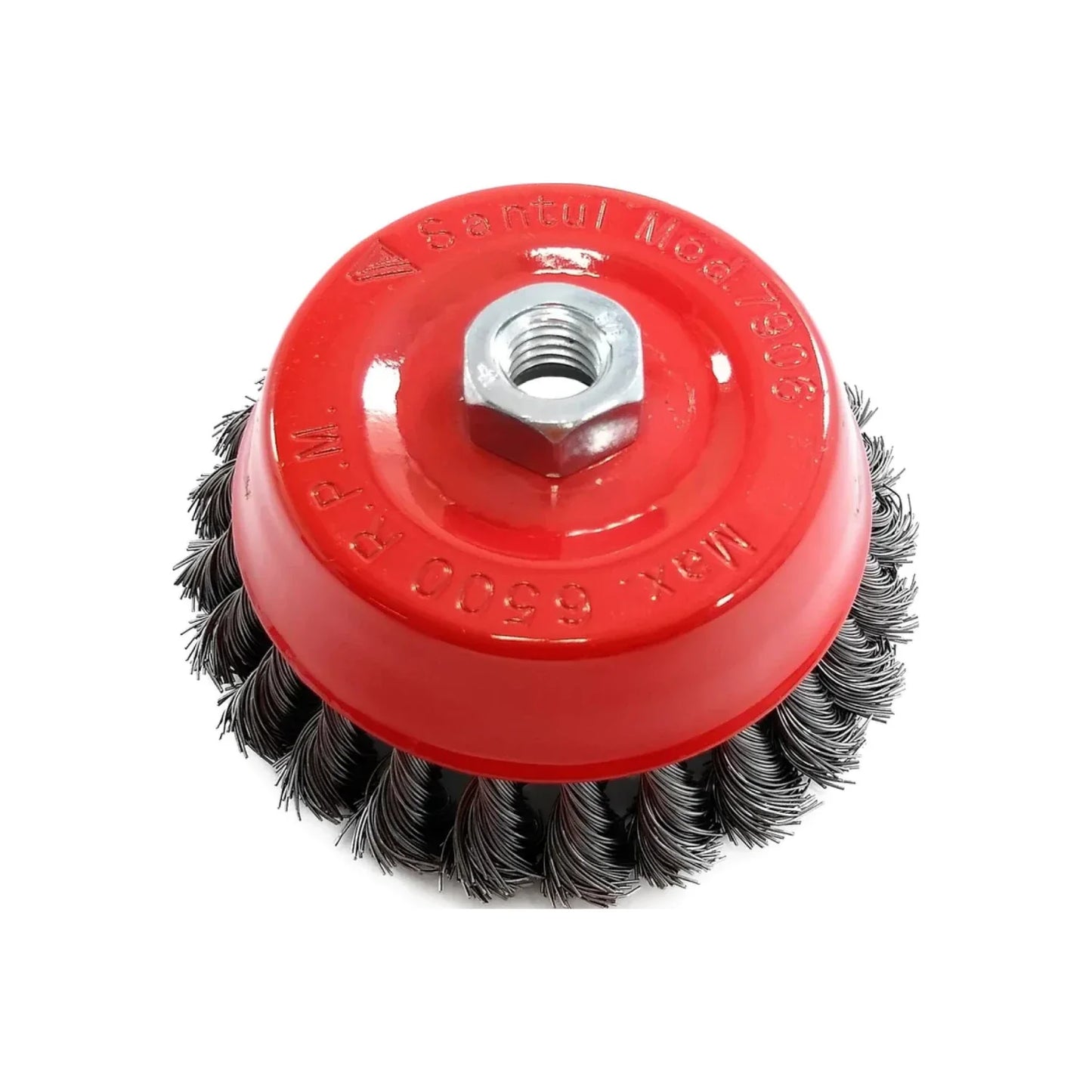 Velocidad máxima 6,500 RPM,Entrada de 5/8" (15.8 mm) y calibre 0.35 mm,Carda de copa de 5" (127 mm).,Alambre trenzado fino de acero al alto carbóno.,Para esmeril angular.