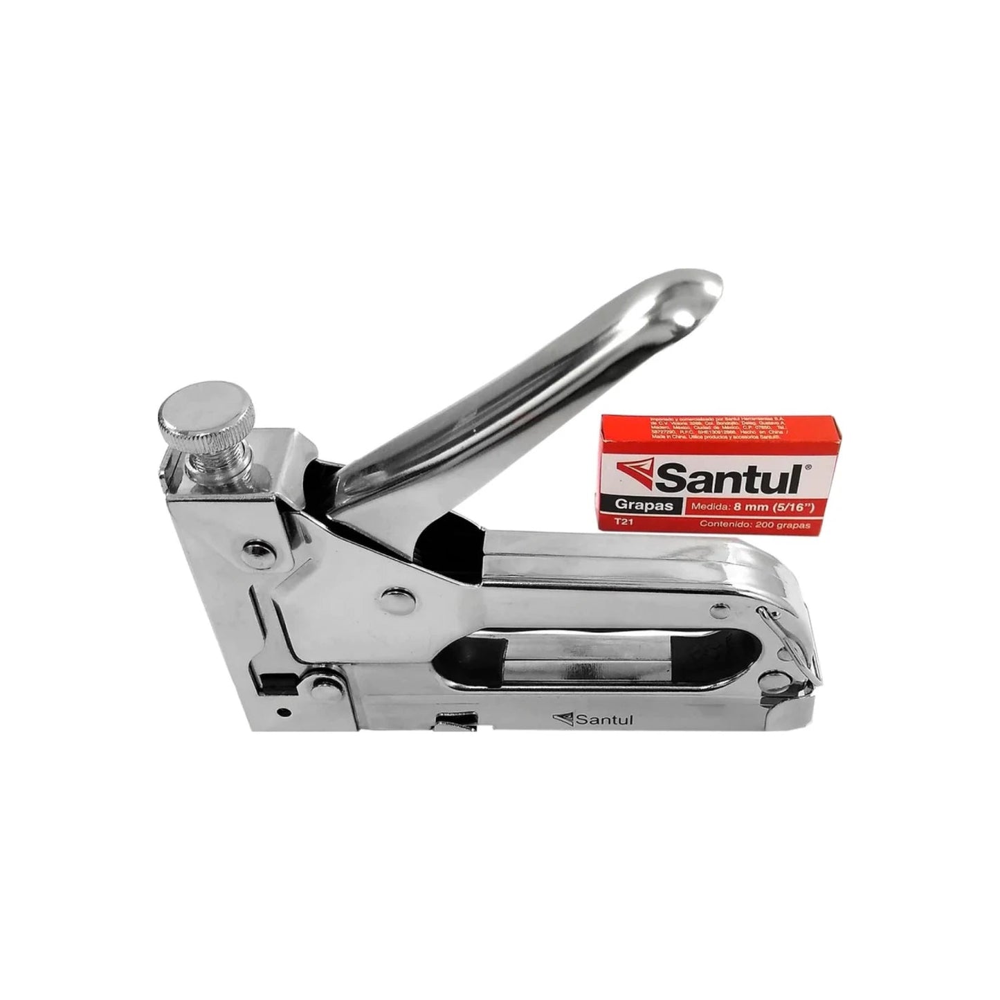 Engrapadora manual Santul T-21 cromada con caja de grapas de 8mm (5/16) para tapicería