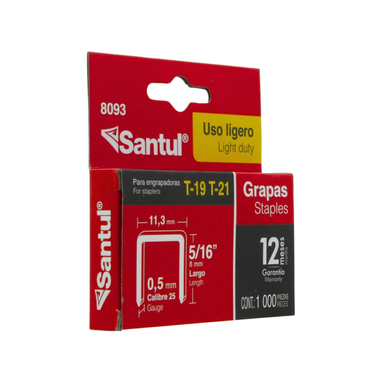 Grapas Santul T-19 T-21 5/16" (8mm) calibre 25, uso ligero para engrapadoras, 1000 piezas