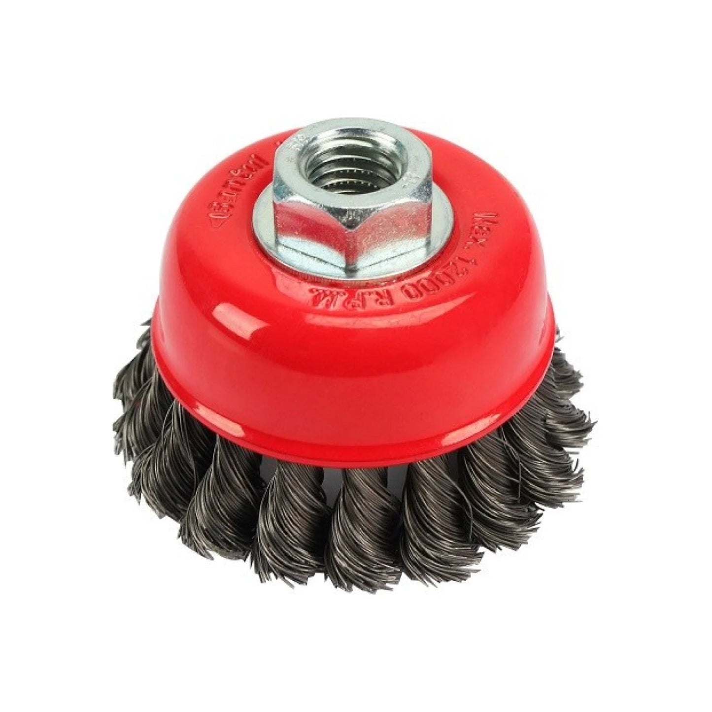 Carda de copa de alambre trenzado roja para amoladora angular, limpieza de superficies metálicas, 12000 RPM