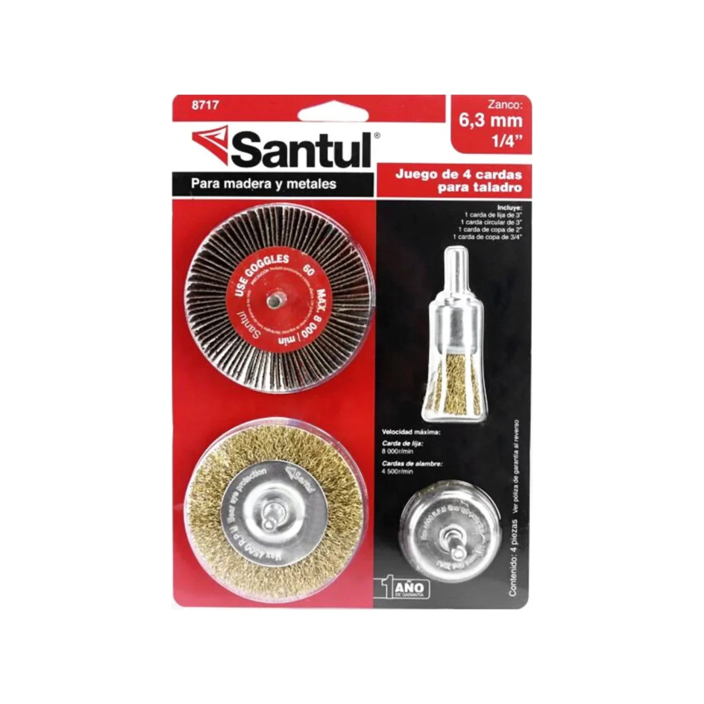 Alambre ondulado grueso.,Carda de lija grano 0.60 mm para madera.,Para usarse con taladros eléctricos.,Carda alambre ondulado grueso quita óxido, residuos de pintura y pule objetos metálicos.
