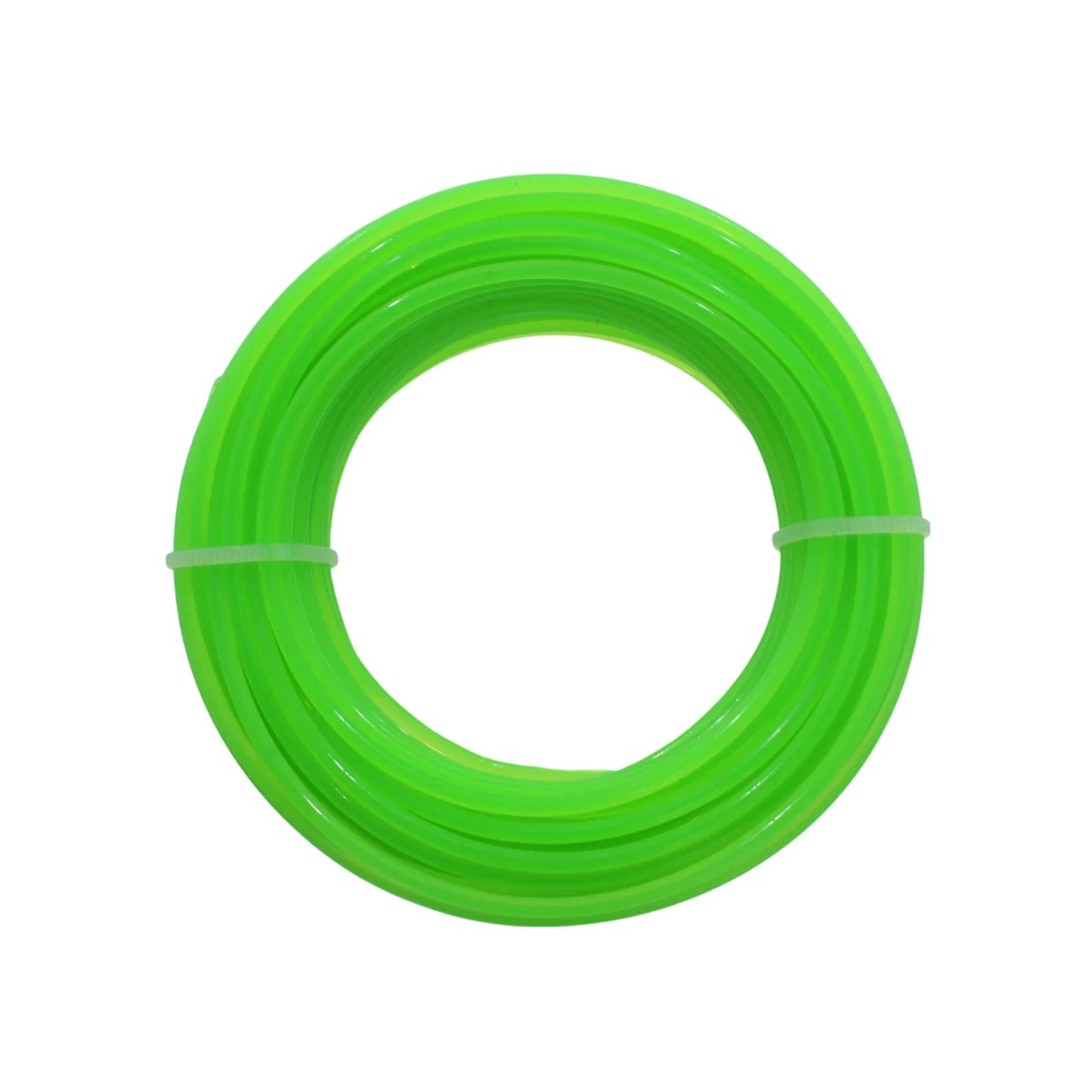 Fabricado en nylon.,Para cualquier tipo de desbrozadora.,Resistente al desgaste en superficies duras.,Flexible. y resistente.,Alta durabilidad.,Fácil manejo.,Utilice lentes y guantes de seguridad.,Manéjese con precaución.,Verde.