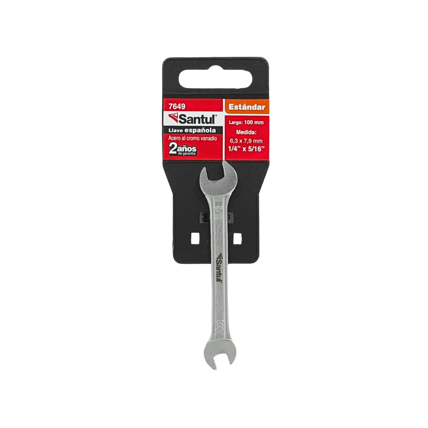Llave española Santul 7649 estándar 1/4 x 5/16 pulgadas de acero cromo vanadio para uso en ferretería.