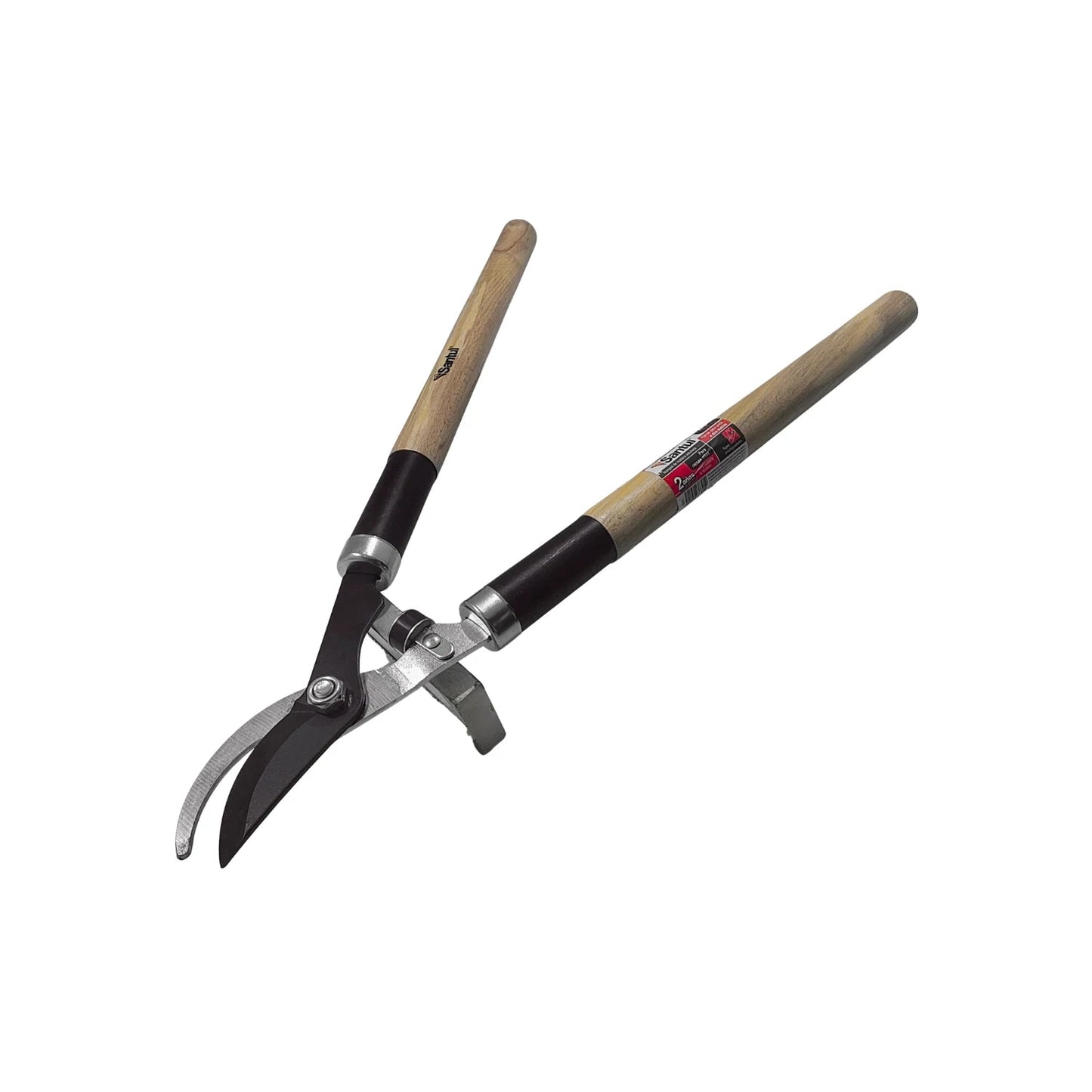 Tijeras de poda Santul con mangos largos de madera y cuchillas curvas negras para jardín