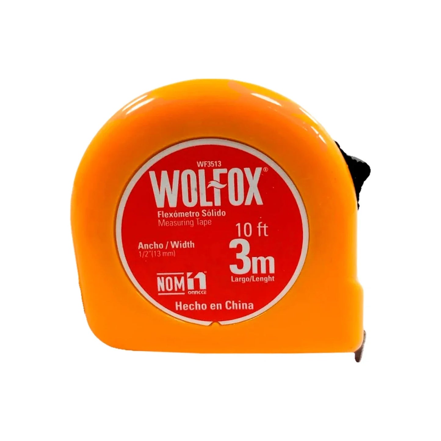 Correa de plástico.,Cinta blanca impresa por un solo lado.,Cuerpo de plástico ABS de alta resistencia.,Flexómetro solido de 3 m naranja.