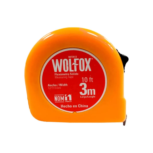 Correa de plástico.,Cinta blanca impresa por un solo lado.,Cuerpo de plástico ABS de alta resistencia.,Flexómetro solido de 3 m naranja.