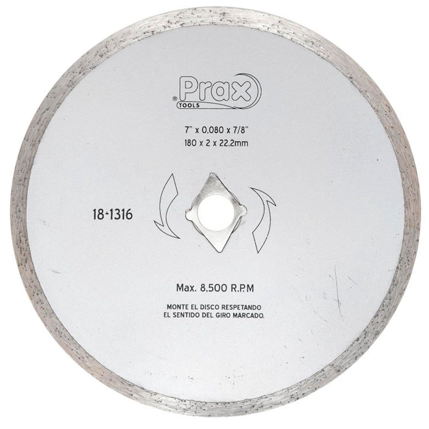 DISCO 7 CORONA CONTINUA PRAX 18-1316 MARCA, PRAX, DISCO 7 CORONA CONTINUA PRAX 18-1316, MÃÂXIMO 8,500 RPM, PARA CORTES EN CONCRETO, PIEDRA, CERÃÂMICA, EXCELENTE CALIDAD EN ACABADOS, DISCO DIAMANTADO