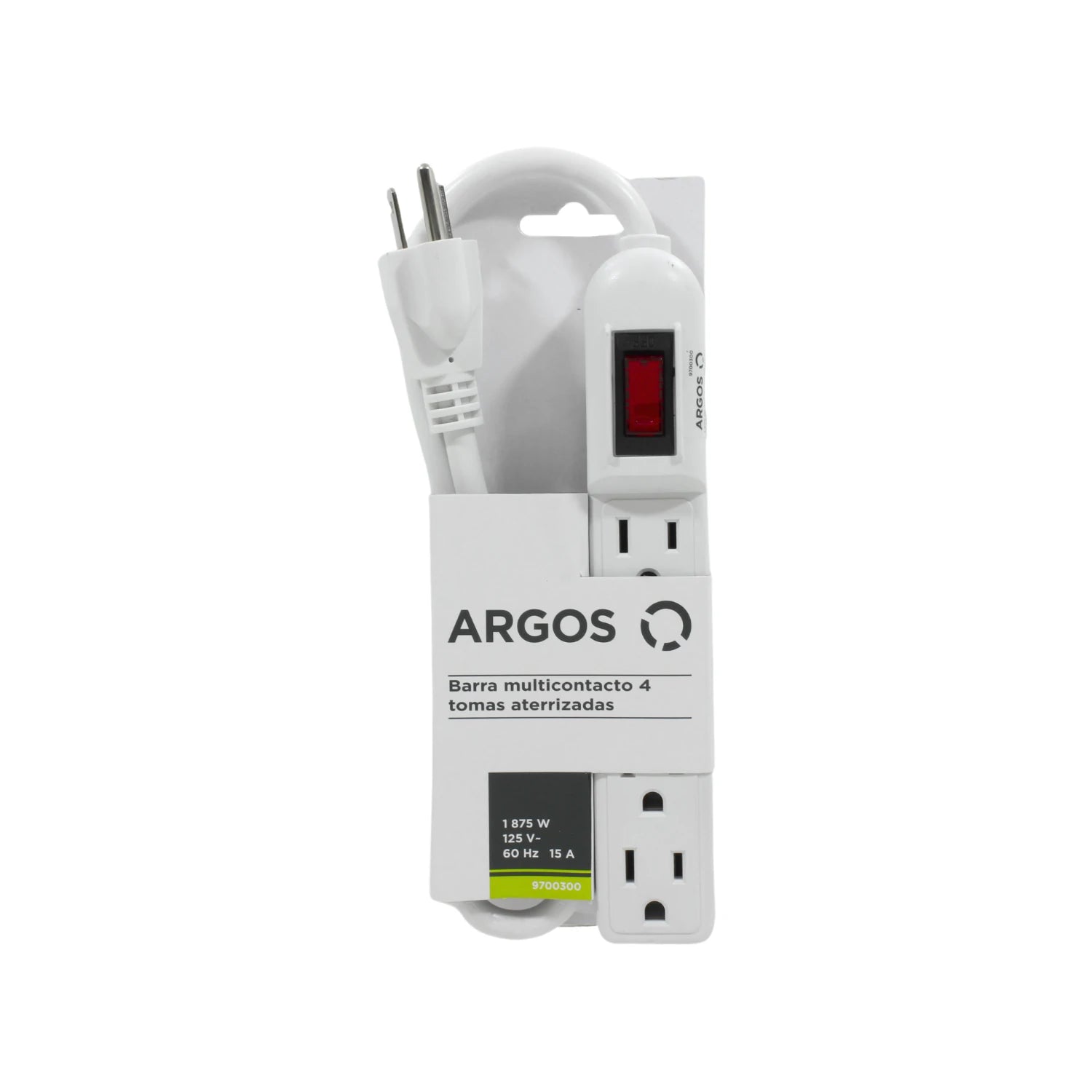 Multicontacto Argos blanco de 4 tomas aterrizadas, 1875W 125V 15A con interruptor de encendido