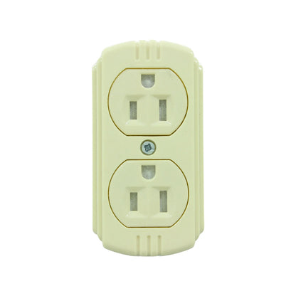 Fabricado de ABS,Ideal para conexión de lámparas, televisores y aparatos electrónicos.,Voltaje: 127 V,Corriente: 15 A,Establece doble conexión eléctrica.