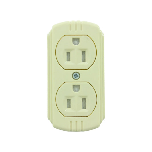 Fabricado de ABS,Ideal para conexión de lámparas, televisores y aparatos electrónicos.,Voltaje: 127 V,Corriente: 15 A,Establece doble conexión eléctrica.