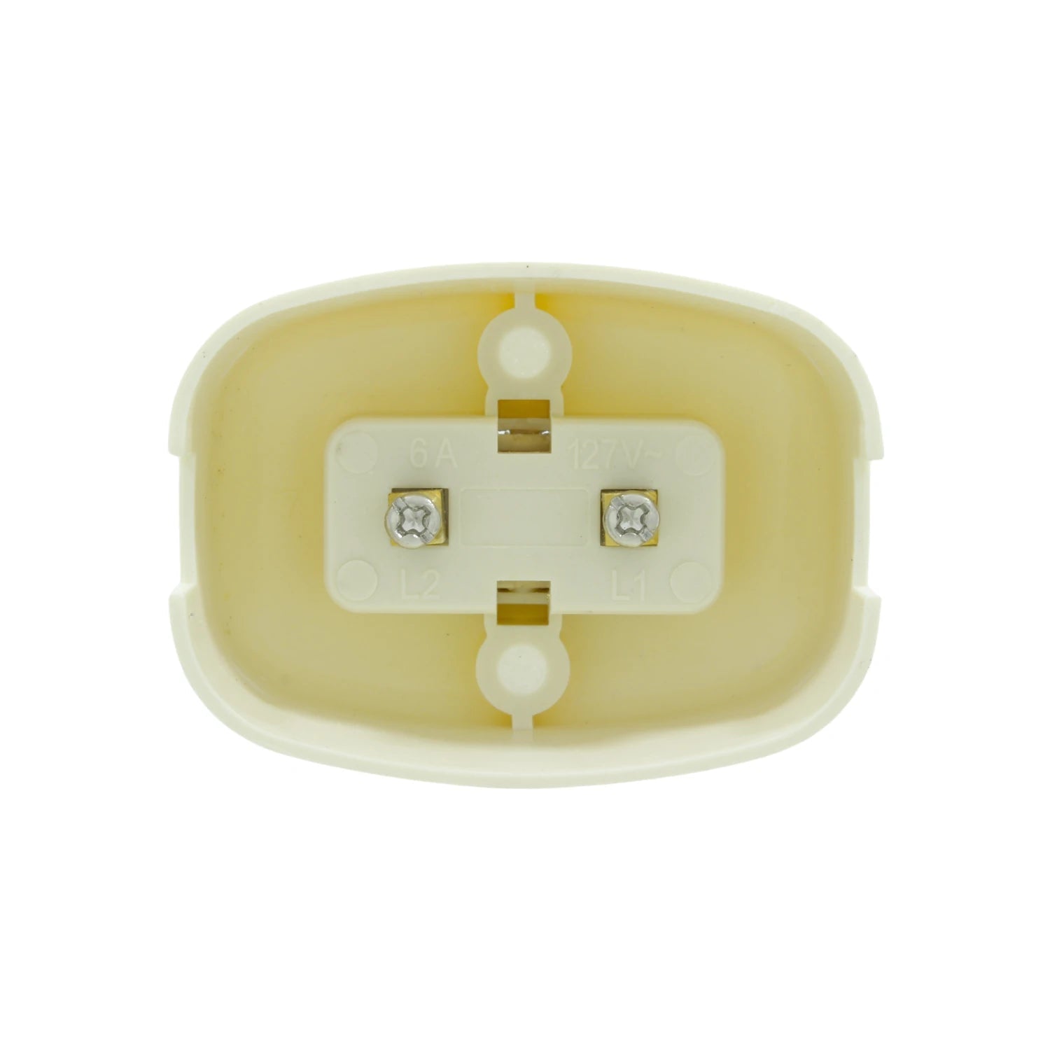 Apagador eléctrico de sobreponer 6A 127V, mecanismo interno color crema con terminales L1 L2