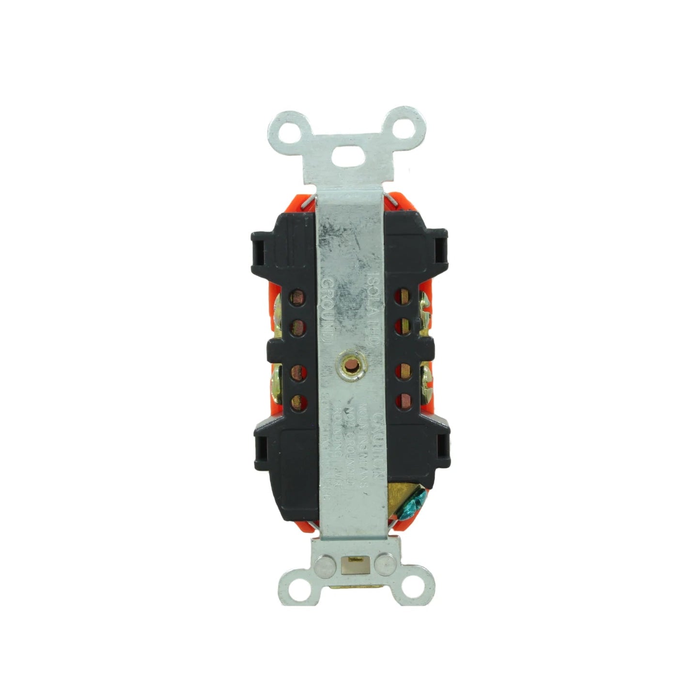 Contacto dúplex naranja de tierra aislada, grado comercial, para seguridad eléctrica superior.