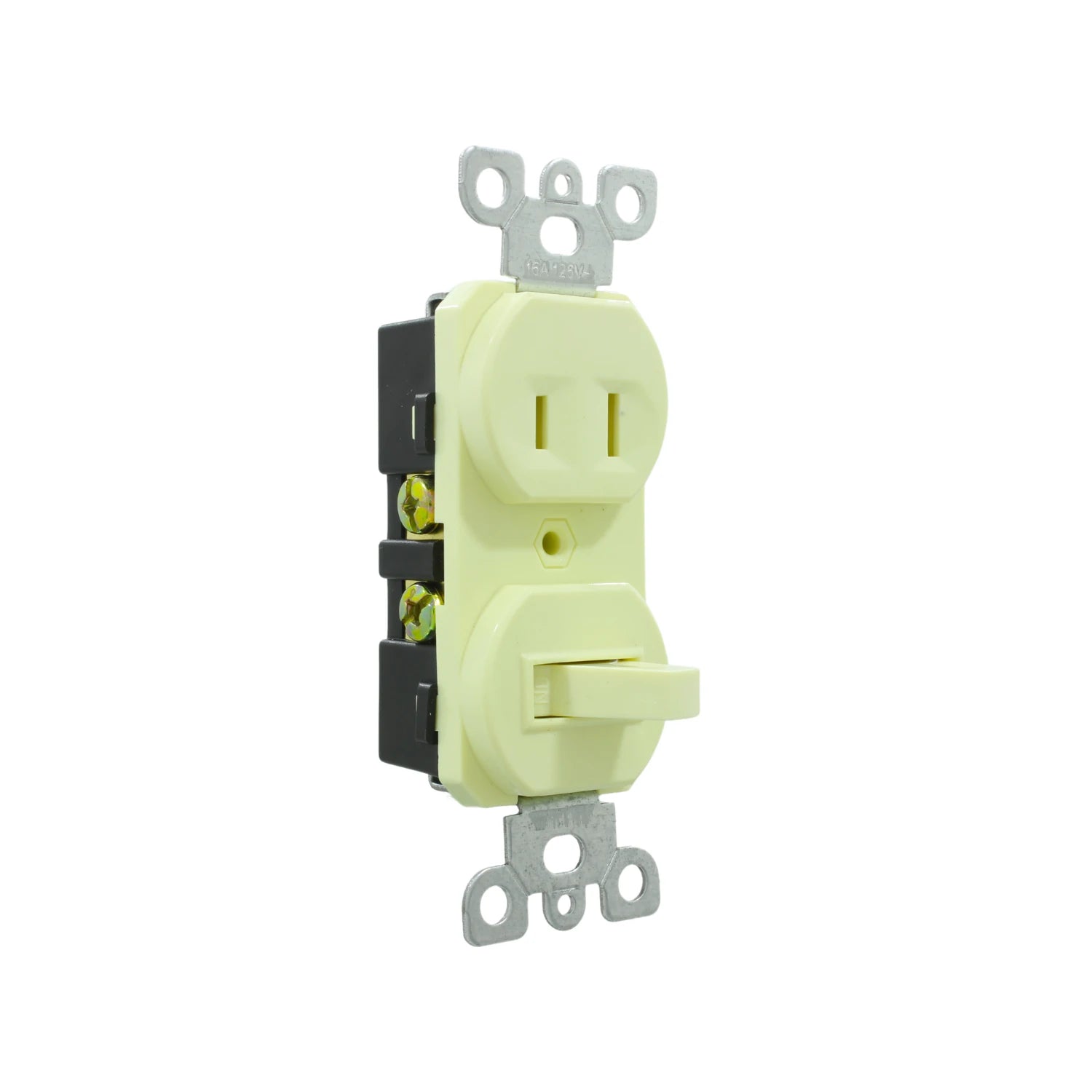 Contacto dúplex y apagador combinado marfil 15A 125V, para circuitos eléctricos residenciales