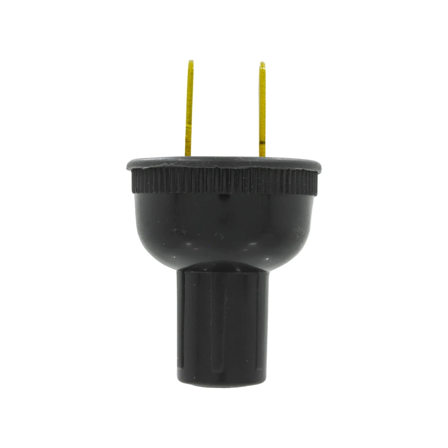 Clavija eléctrica negra de hule con dos patas planas, para reparación de cables de corriente.