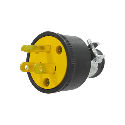 Clavija industrial aterrizada 3 polos, amarilla y negra, 15A 127V, para instalaciones eléctricas.