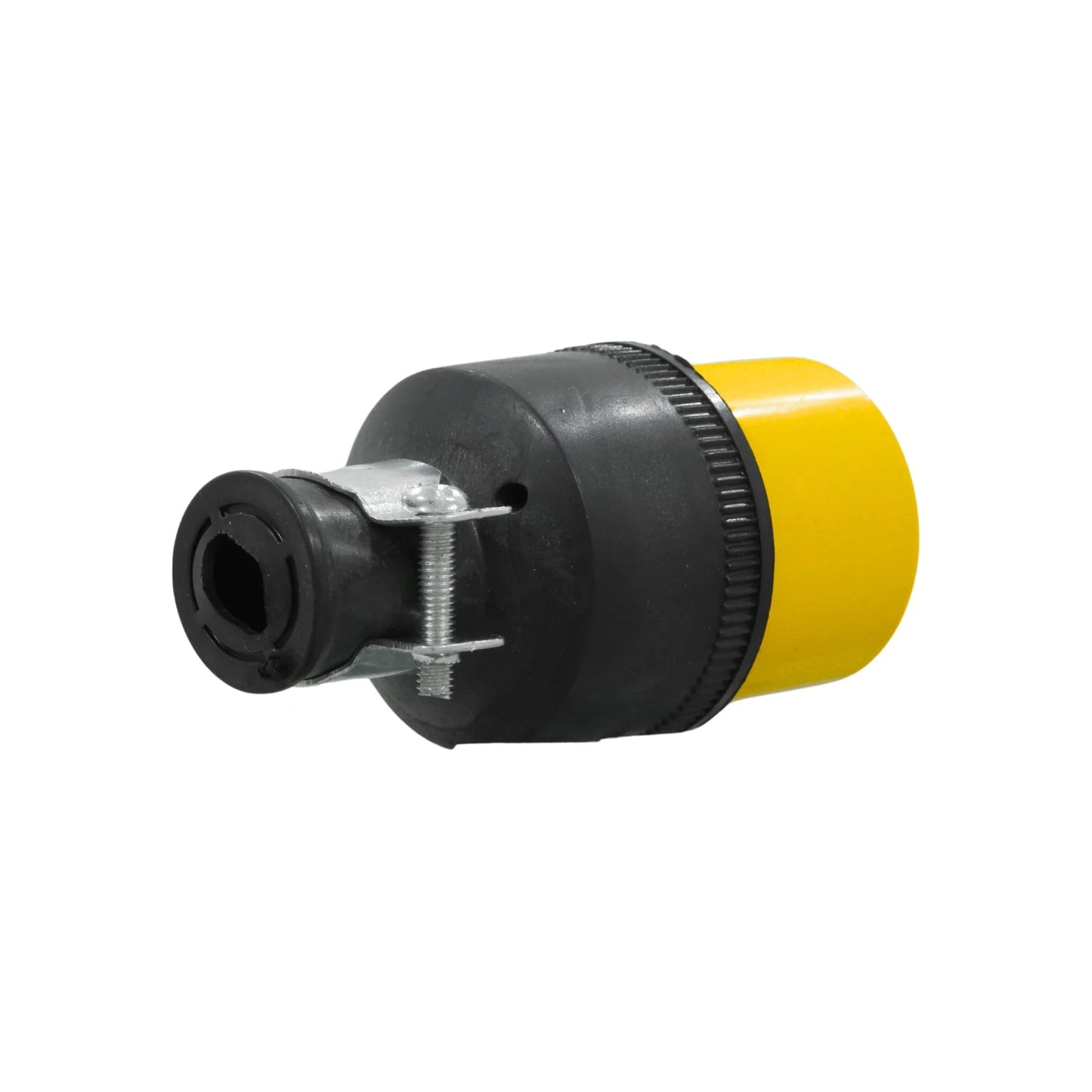 Conector eléctrico industrial hembra aterrizado, negro y amarillo, para uso rudo y seguridad