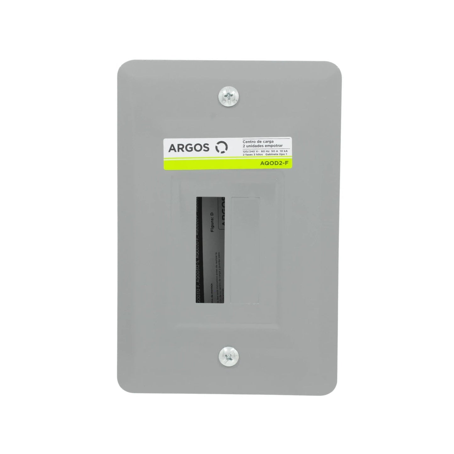 Centro de carga Argos AQOD2-F gris empotrable para 2 pastillas, 120/240V 50A, ferretería eléctrica