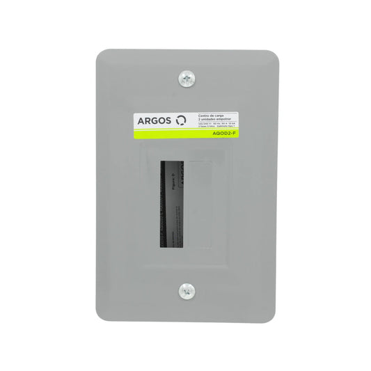 Centro de carga Argos AQOD2-F gris empotrable para 2 pastillas, 120/240V 50A, ferretería eléctrica