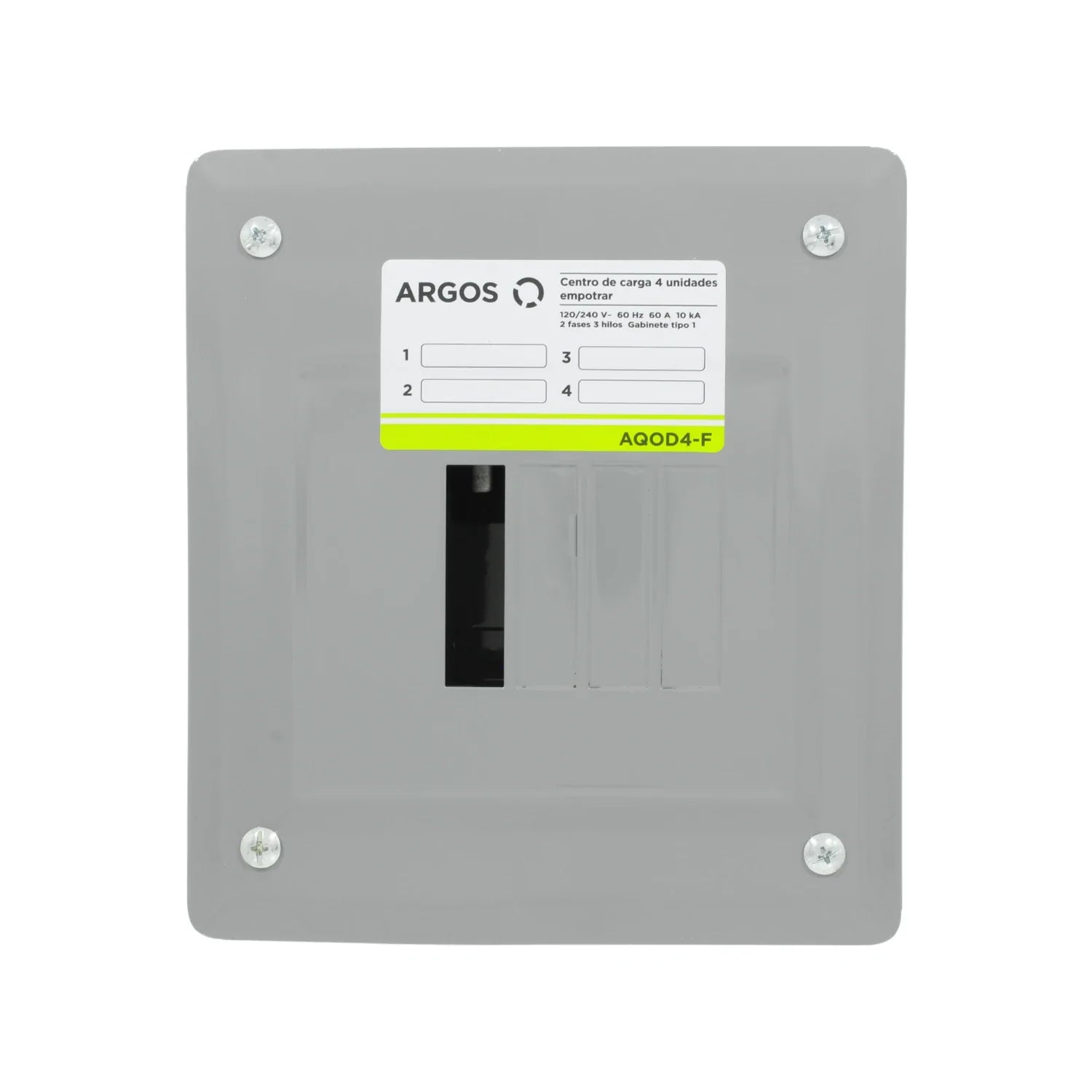 Fabricado en lámina de acero rolada en frío fosfatizada.,Acabado en pintura electrostática color gris (RAL 7037).,Tensión de alimentación: 120/240 V,Frecuencia: 60 Hz,Protección para circuitos de equipos de aire acondicionado, refrigeración, máquinas, herramientas en pequeños talleres.,Protección para instalaciones con carga monofásica o trifásica.,Capacidad máxima de 60 A