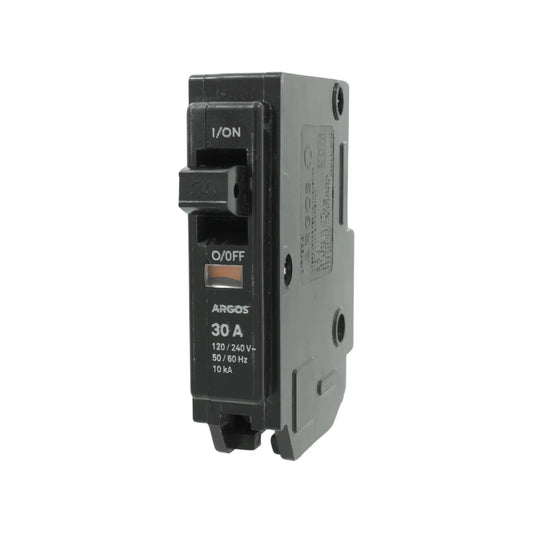 Fabricado en ABS,Interruptor termo magnético.,Voltaje: 120 - 240 V,Tensión de aislamiento: 600 V,Corriente: 30 A,Frecuencia: 50 - 60 Hz,Capacidad interrumpida: 10 kA,Temperatura de trabajo: 40° C,Uso residencial, comercial, industrial.