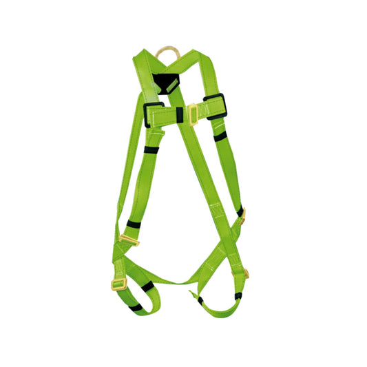 Arnés anticaídas de cuerpo completo verde lima, 1 anillo D dorsal, correas ajustables para seguridad en altura