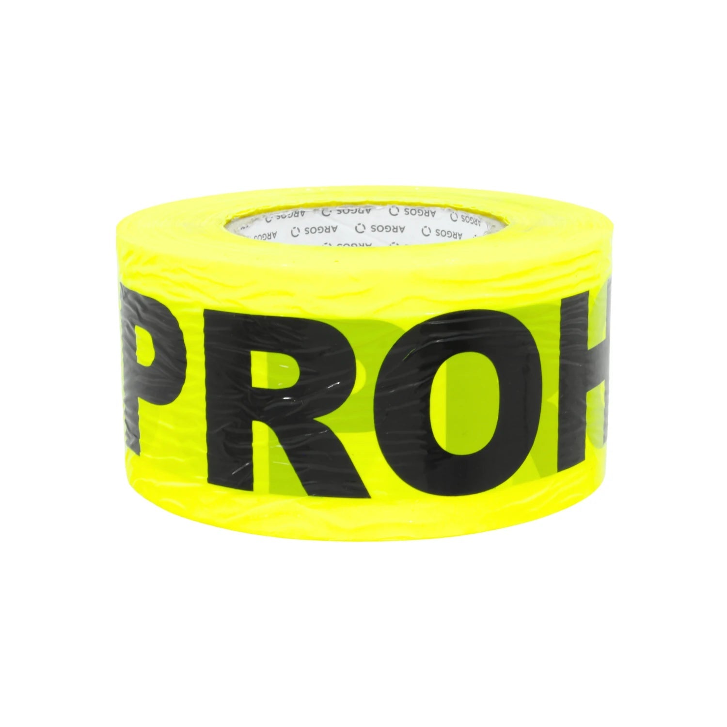 Cinta para barricada ARGOS amarilla con "PROHIBIDO EL PASO" en negro, rollo de 300m para seguridad