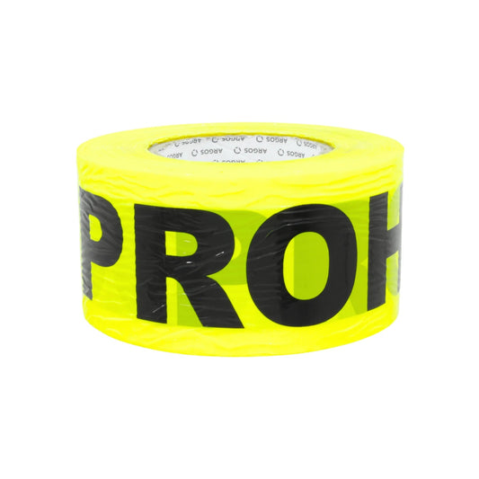 Cinta para barricada ARGOS amarilla con "PROHIBIDO EL PASO" en negro, rollo de 300m para seguridad