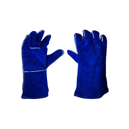 Guantes de carnaza azules largos para trabajo, protección industrial o soldadura