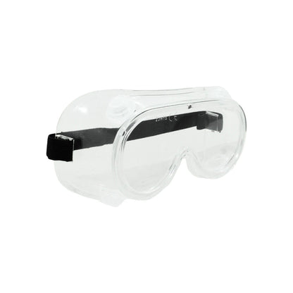 Goggles de seguridad transparentes con correa ajustable para protección ocular industrial.